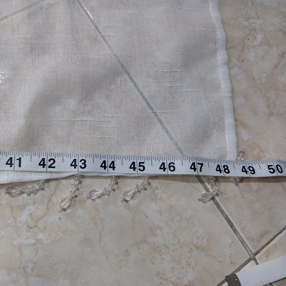 Simple White Sheer Valance With Beautiful Dangling Clear Beads One Piece - Picture 5 of 6
